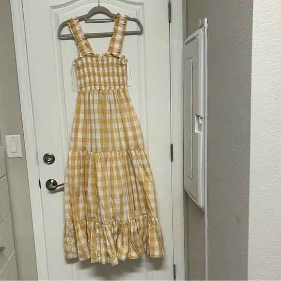 Abercrombie & Fitch Yellow and White Gingham Smocked Dress - Picture 4 of 5